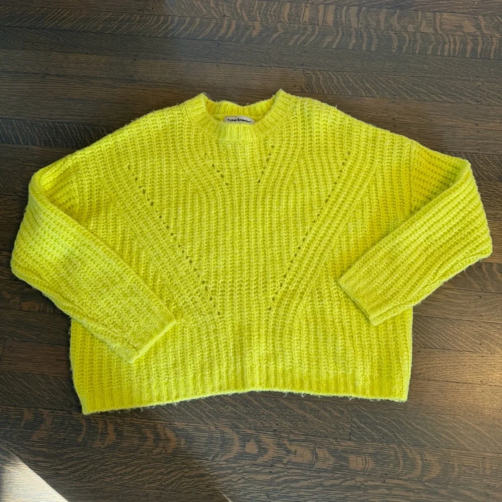 COTTON EMPORIUM Highlighter Yellow Cozy Crewneck Loose Knit Sweater EUC Medium